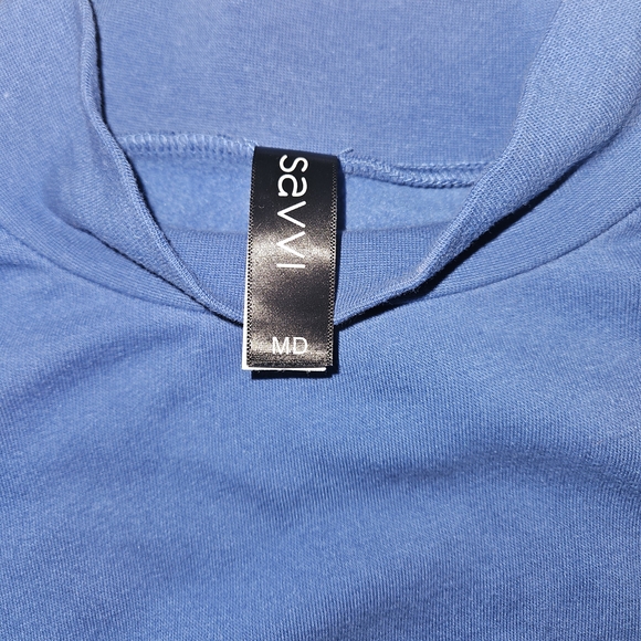 SAVVI Women's Cobalt Blue Cropped Sweatshirt with Yellow Drawstring - Picture 4 of 7